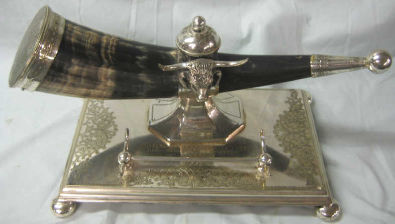 Appraisal: ENGLISH PLATED SILVER TROPHY ENCRIER A lidded well mounted to