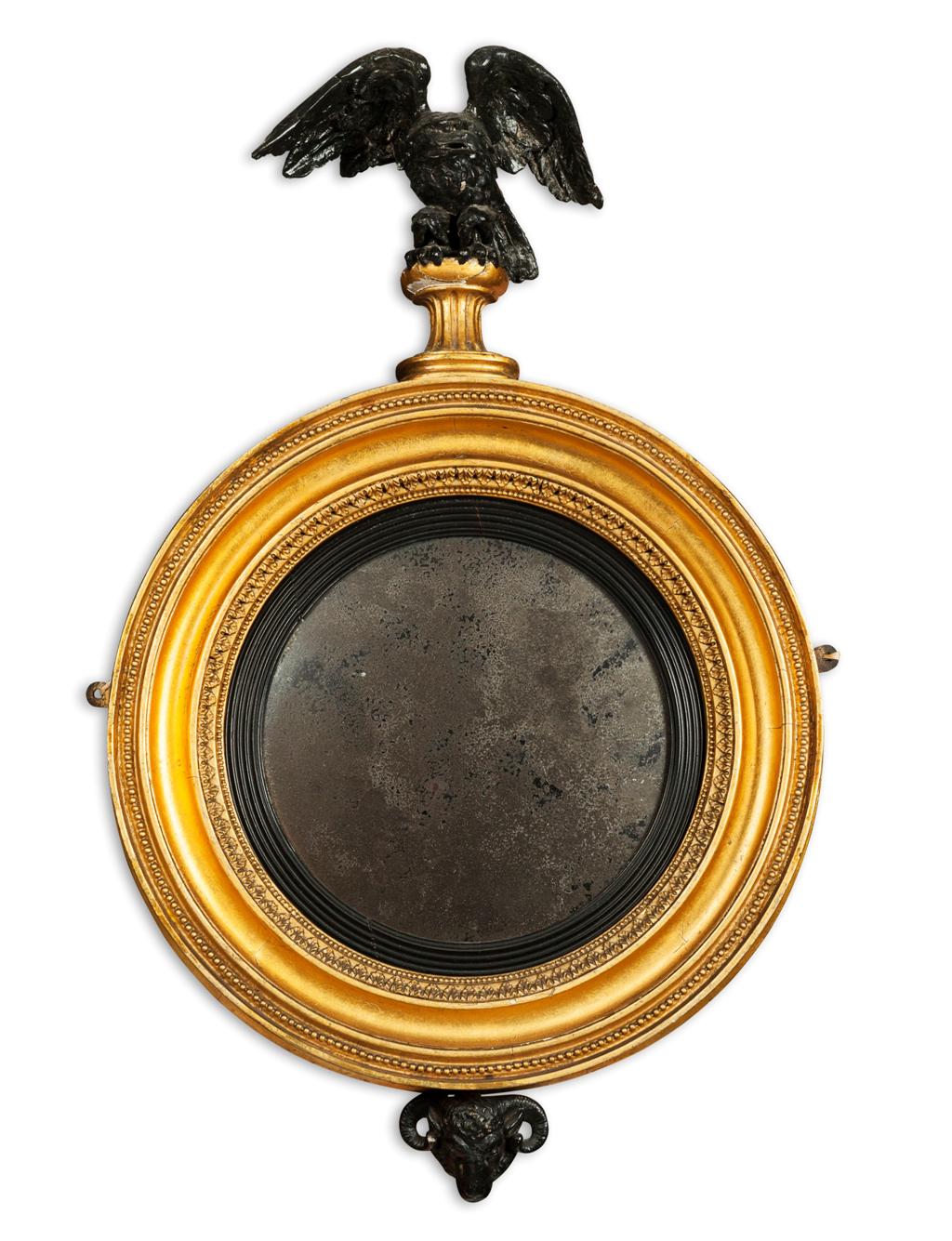 Appraisal: REGENCY GILTWOOD AND GESSO CONVEX MIRROR CIRCA the convex mirror