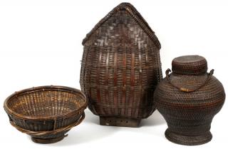 Appraisal: BALI INDONESIA HANDWOVEN BASKETS PIECES BALI INDONESIA HANDWOVEN BASKETS PIECES