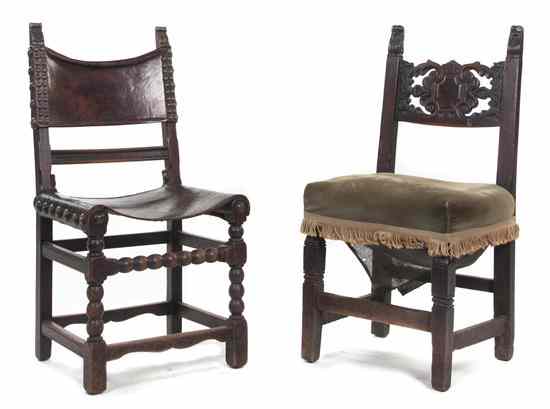 Appraisal: Two Continental Walnut Side Chairs the first having acanthus finials