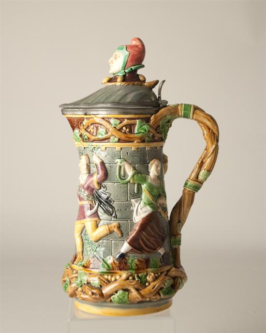 Appraisal: A Minton Majolica Tankard having a jester's head finial to