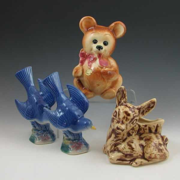 Appraisal: Two Royal Copley birds and a teddy bear planter along