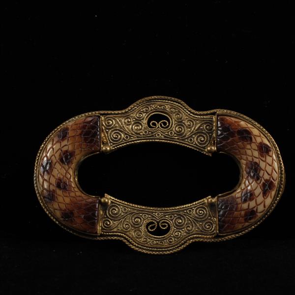 Appraisal: Antique Art Deco Czechoslovakia carved celluloid faux snakeskin brass filigree