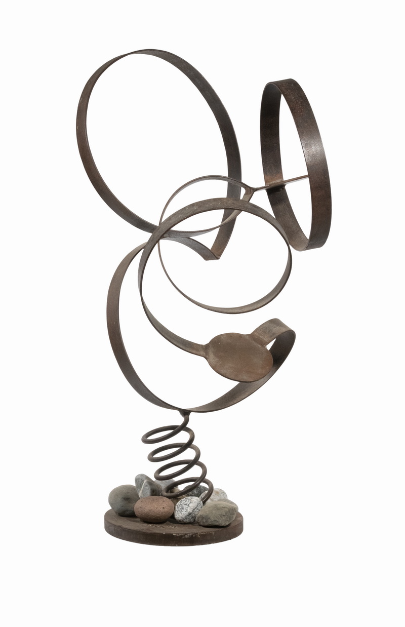 Appraisal: MODERN KINETIC IRON SCULPTURE Garden Sculpture of sprung and coiled