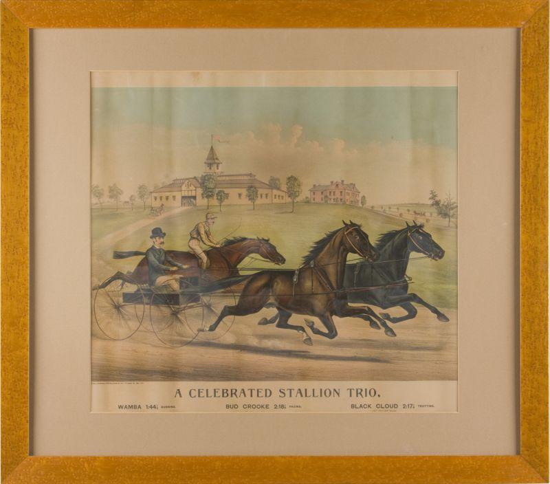 Appraisal: Currier Ives Racing Chromolithograph A Celebrated Stallion Trio ca depicts