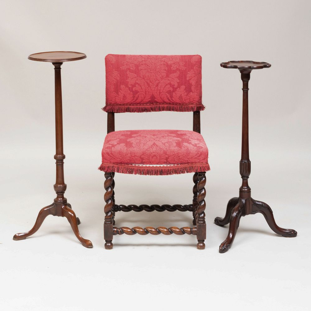 Appraisal: Charles II Padouk Back Stool and Chinese Export Padouk Candlestand