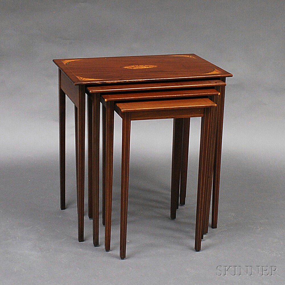 Appraisal: Set of Four Inlaid Mahogany Nesting Tables each with rectangular