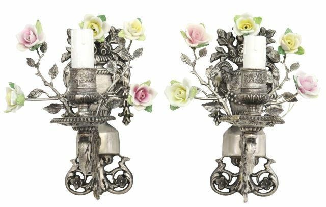 Appraisal: pair Italian silver-tone metal one-light wall sconces th c Neoclassical