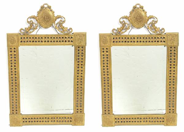 Appraisal: A pair of Louis XVI style gilt bronze mirrors height