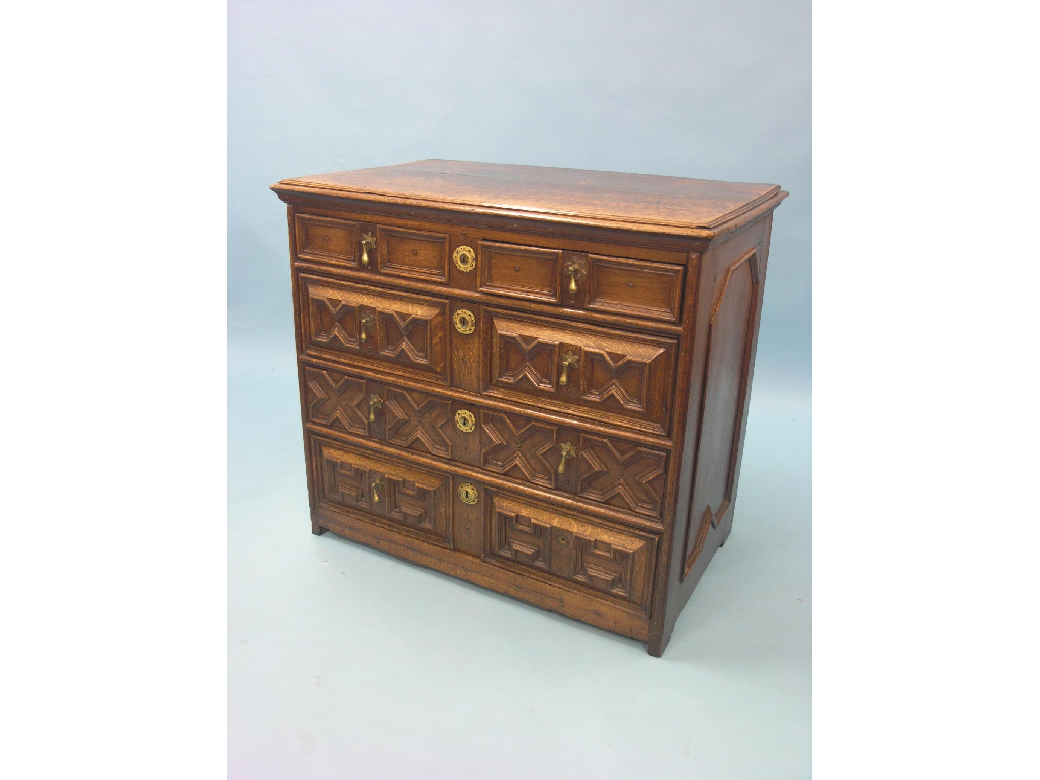 Appraisal: A late th century oak chest two short and three