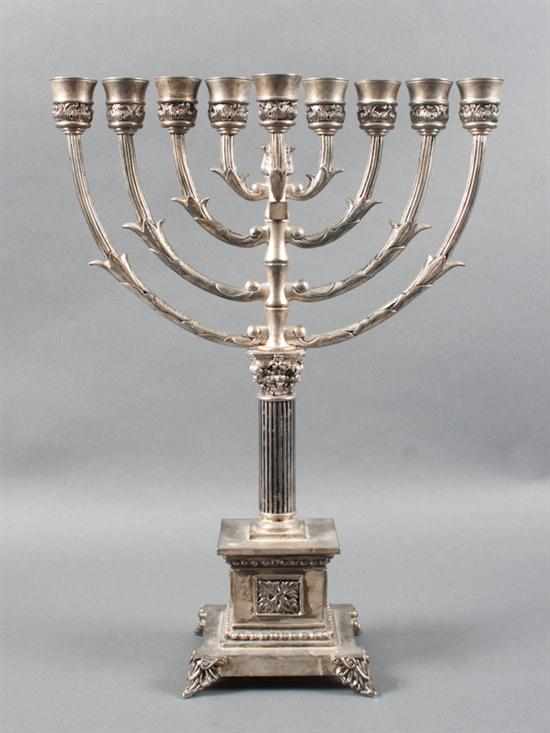 Appraisal: American neoclassical style cast white bronze Chanukka menorah chanukkia mid