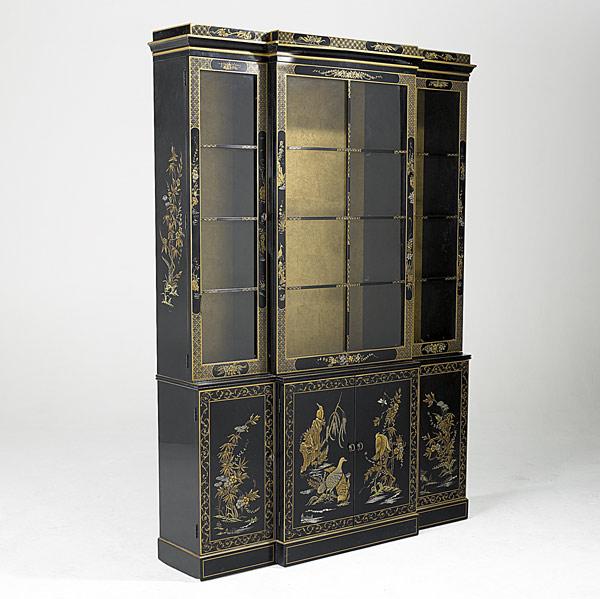 Appraisal: CHINOSERIE BREAKFRONT Black lacquer with Asian decoration th C x