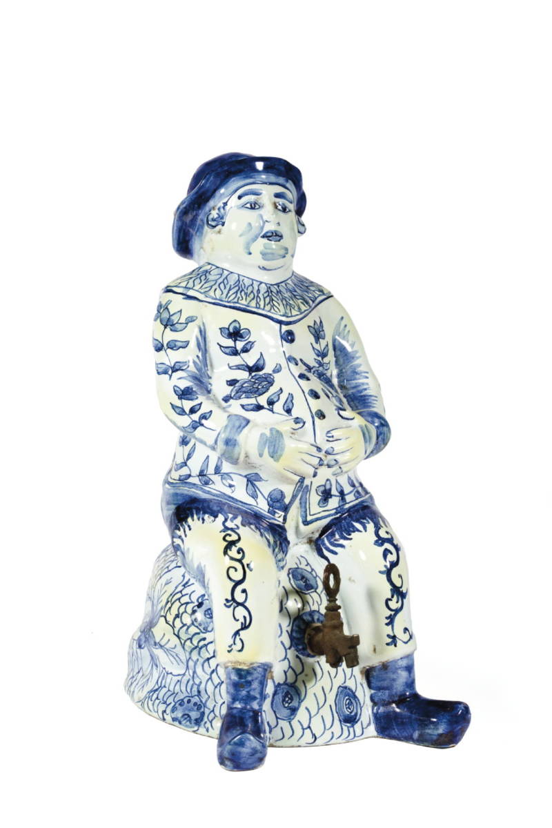 Appraisal: DELFT BLUE AND WHITE FIGURAL FOUNTAIN JUG Height inches