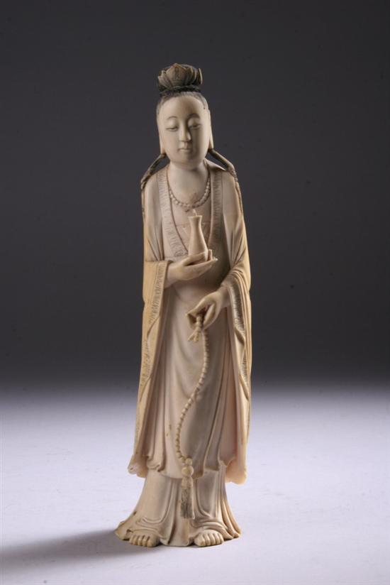 Appraisal: CHINESE IVORY FIGURE OF MEIREN Wearing high chignon bead necklace