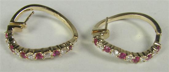 Appraisal: Ruby Diamond Hoop Earrings K yellow gold hinged hoops grams