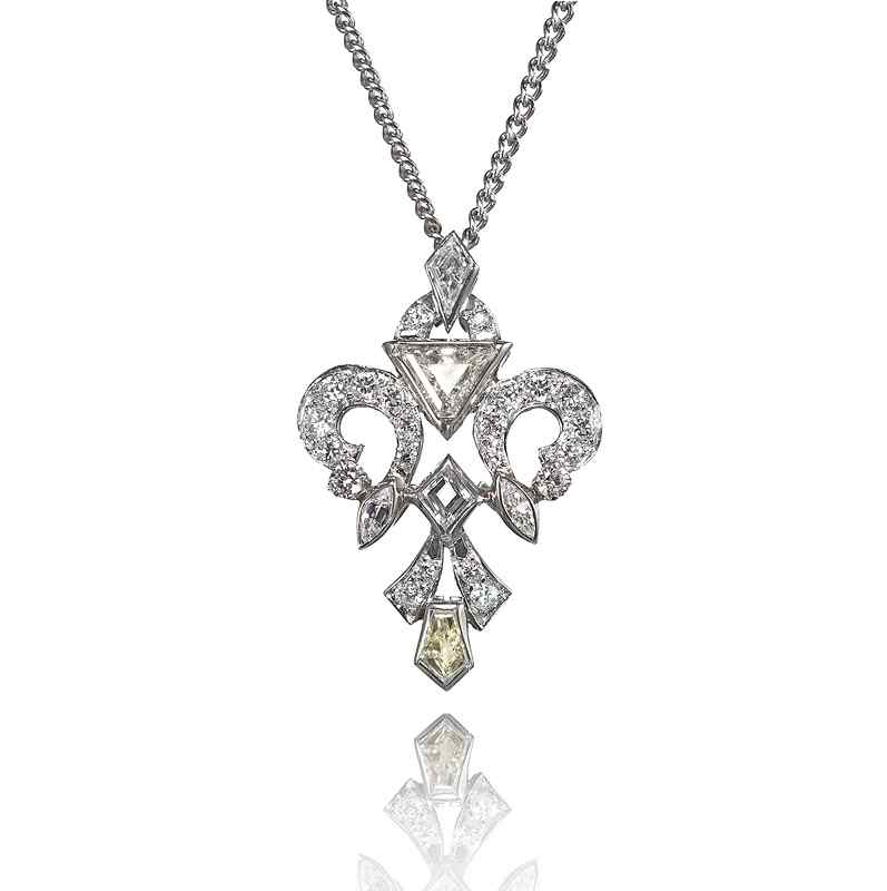 Appraisal: PLATINUM FLEUR DE LIS DIAMOND PENDANT NECKLACE Platinum fleur de