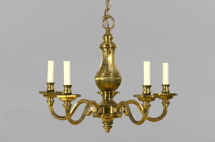 Appraisal: George VI Paneled Brass Five-Light Chandelier second quarter th century