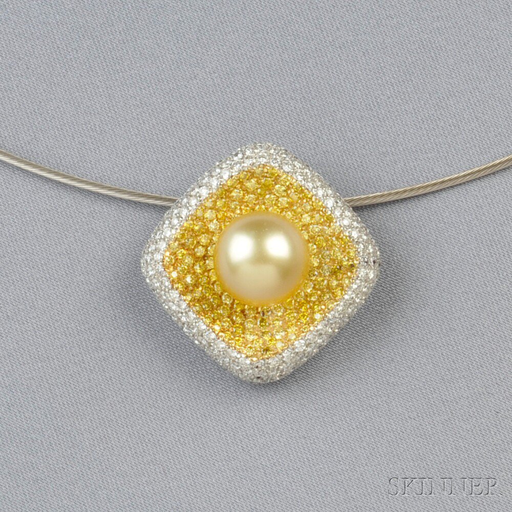 Appraisal: kt Bicolor Gold Golden Pearl Colored Diamond and Diamond Pendant