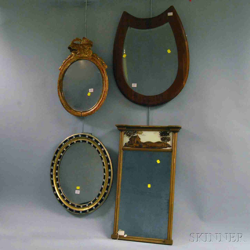 Appraisal: Four Assorted Framed Mirrors including an oval gilt-gesso-framed mirror with