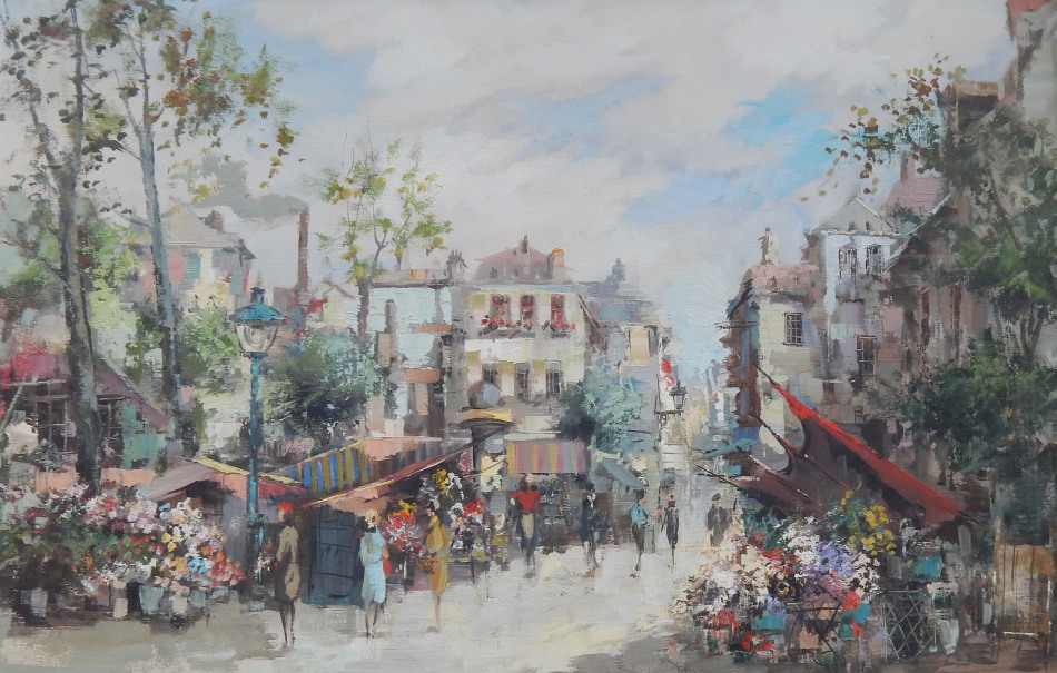 Appraisal: Theo Van Oorschot A market scene in Paris oil on