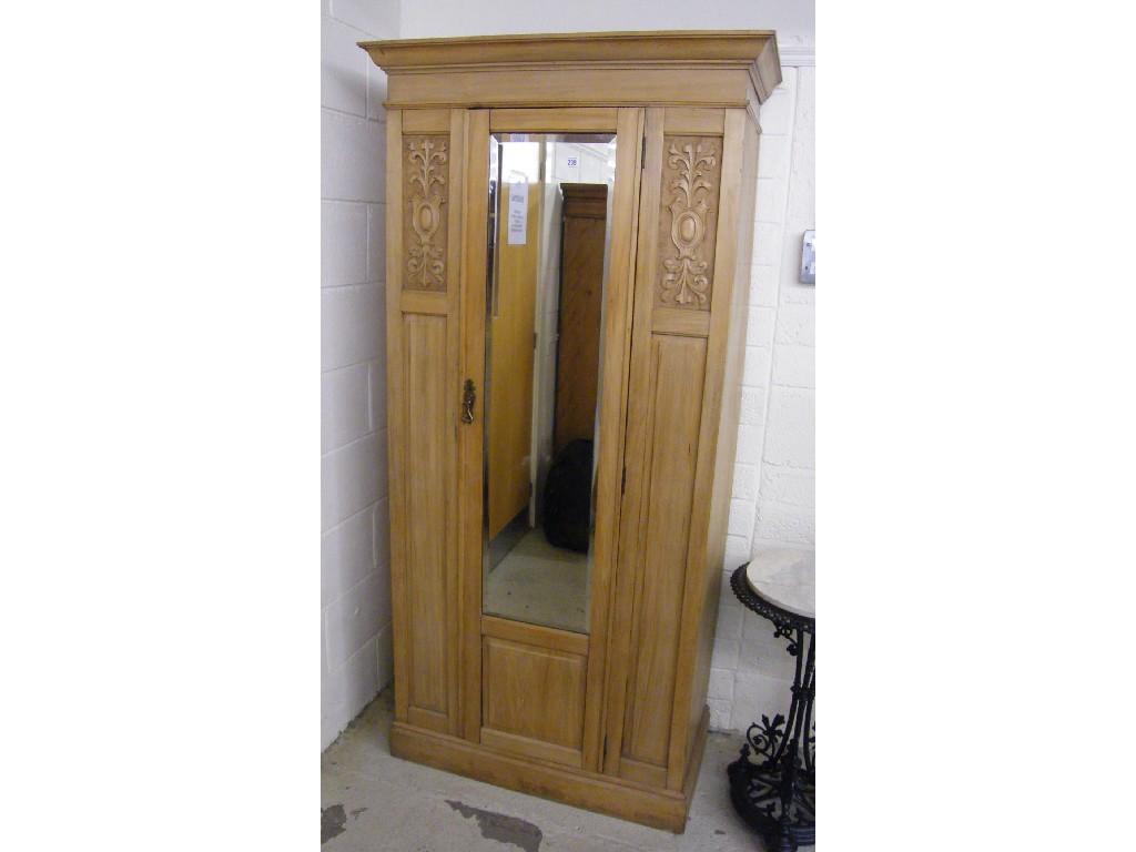 Appraisal: Edwardian satin walnut wardrobe the moulded cornice over a central