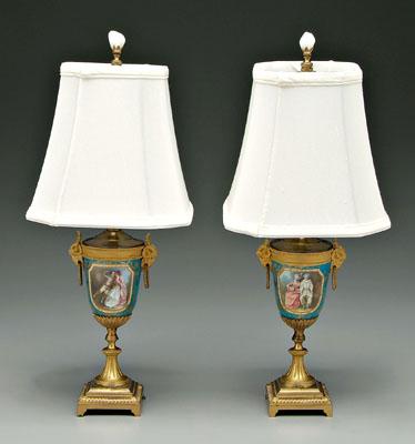 Appraisal: Pair of S egrave vres urns hand painted cartouches with