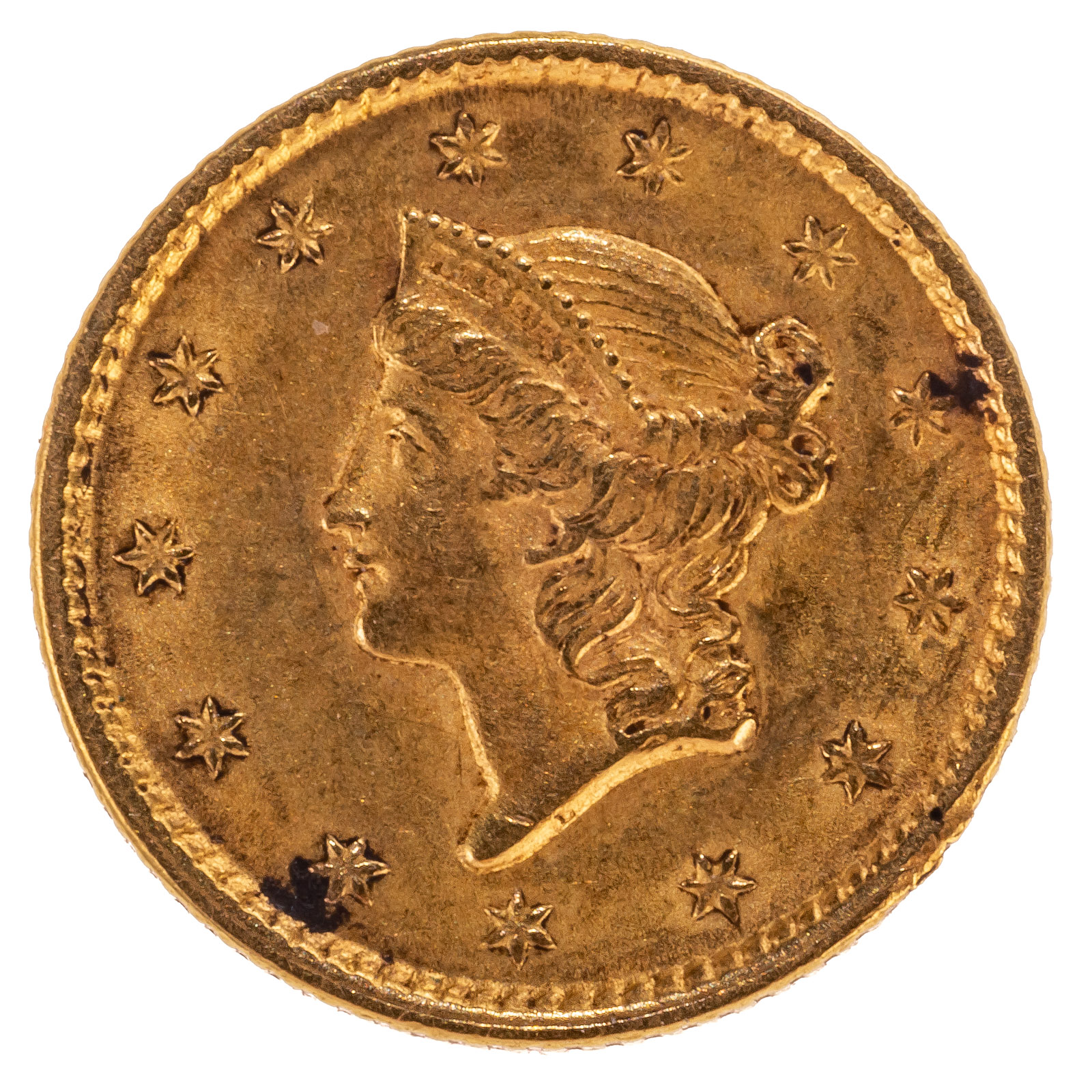 Appraisal: GOLD DOLLAR XF Luster present on both sides Carbon spot