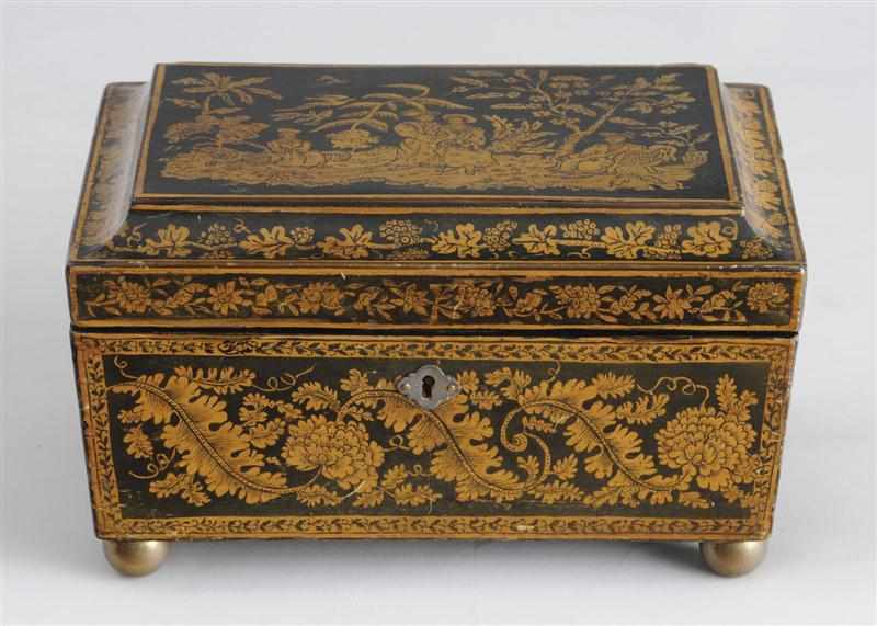 Appraisal: REGENCY PENWORK WORK BOX The flattened dome hinged top with