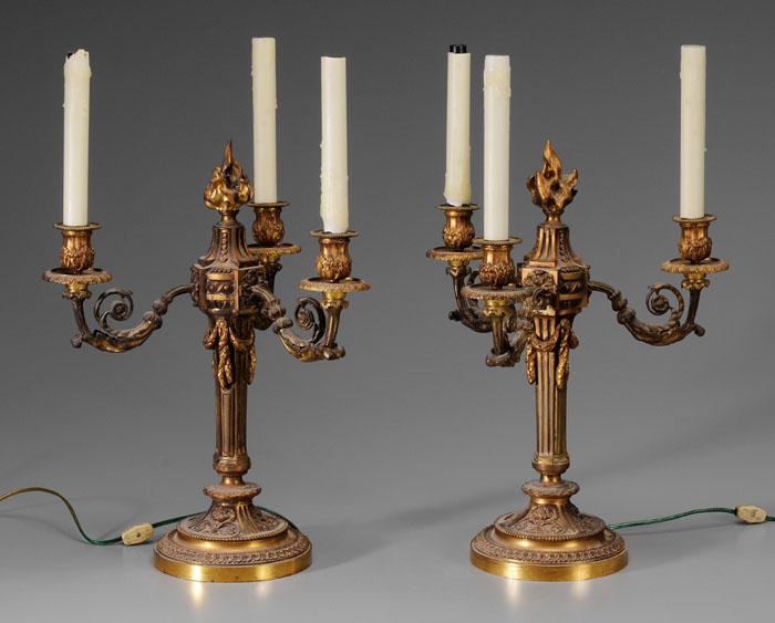 Appraisal: Pair Bronze Louis XVI Style Candelabra probably late th early