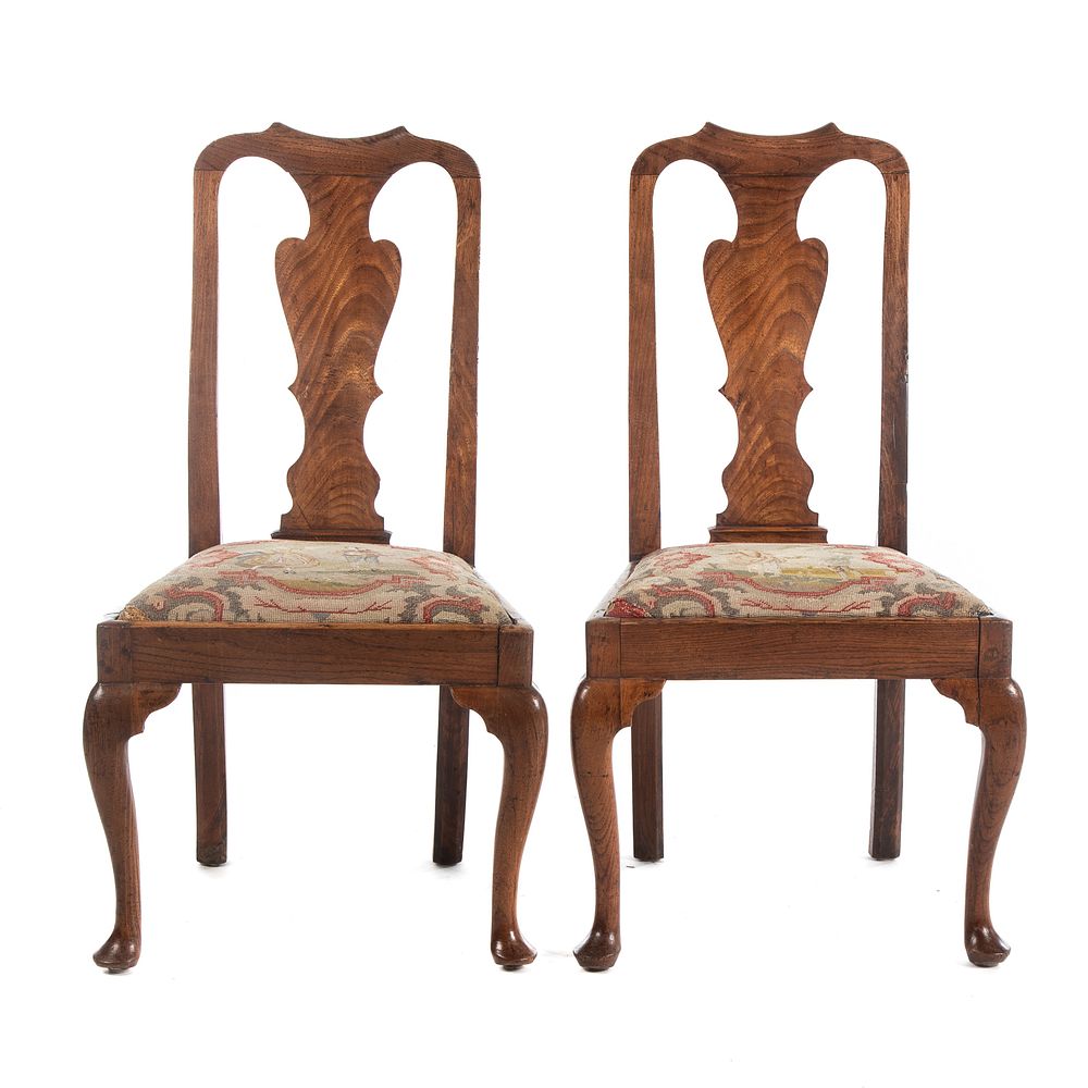 Appraisal: Pair of George II Oak Side Chairs Circa - Queen