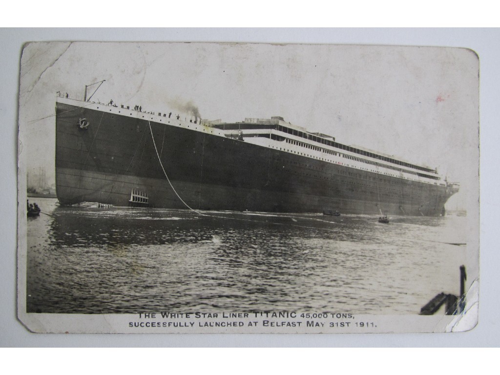 Appraisal: The White Star Liner Titanic postcard tonnes successfully launched at