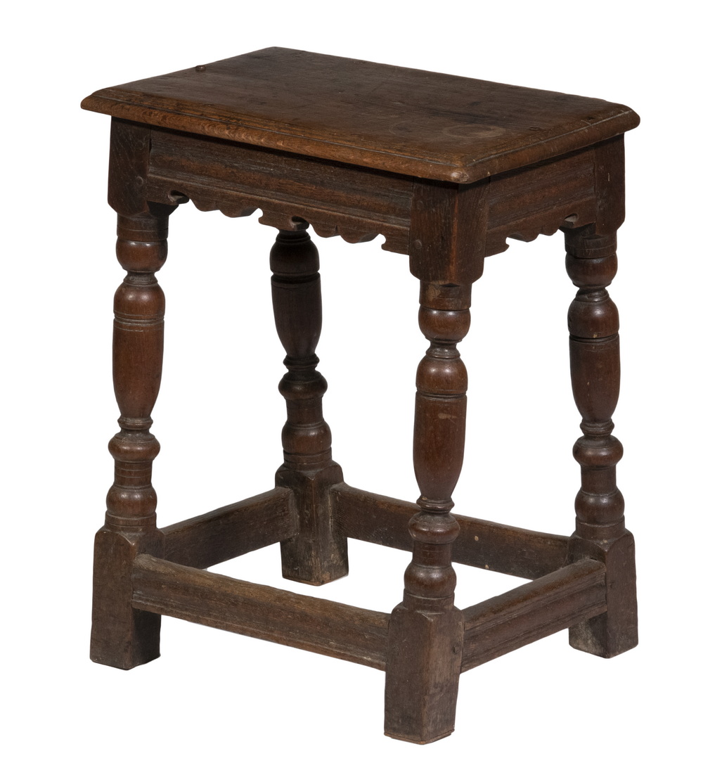 Appraisal: ENGLISH JOINT STOOL Mid- th c Joined Oak Stool with