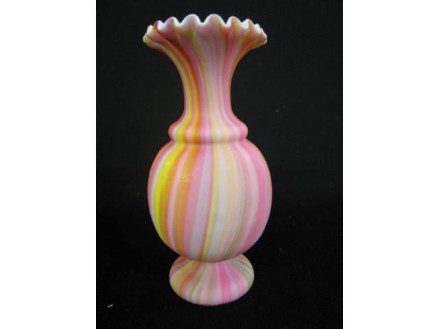 Appraisal: Victorian Rainbow Satin Art Glass Vase cased interior ruffle top