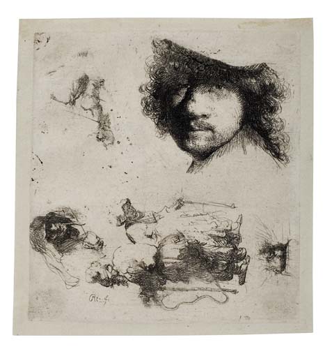 Appraisal: REMBRANDT VAN RIJN Sheet of Studies Head of the Artist