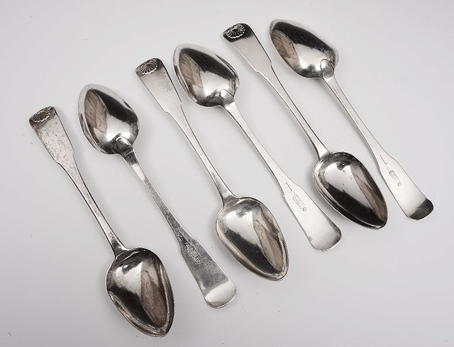 Appraisal: A set of six Scottish silver table spoonsin the shell