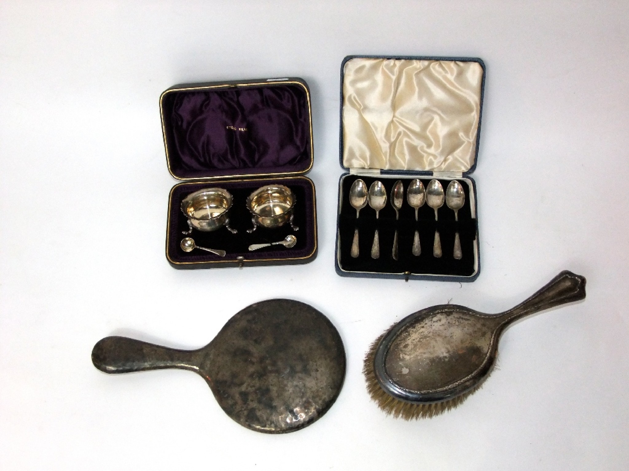 Appraisal: A cased pair of cauldron shaped salts and spoons Birmingham