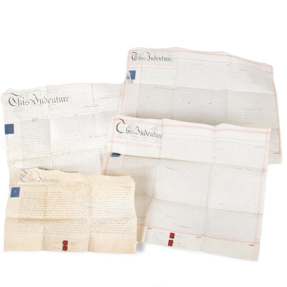 Appraisal: FOUR ENGLISH INDENTURE DOCUMENTS GEORGIAN VICTORIAN WITH STAMPS SEALS X