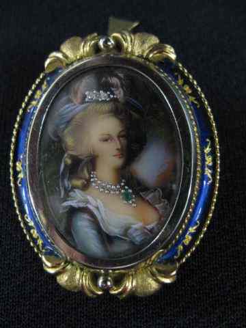 Appraisal: k Brooch with Miniature Portraiton ivory of a lady fancy