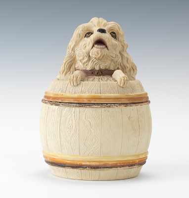 Appraisal: A Composite Barrel and Dog Humidor by Johann Maresch Pottery