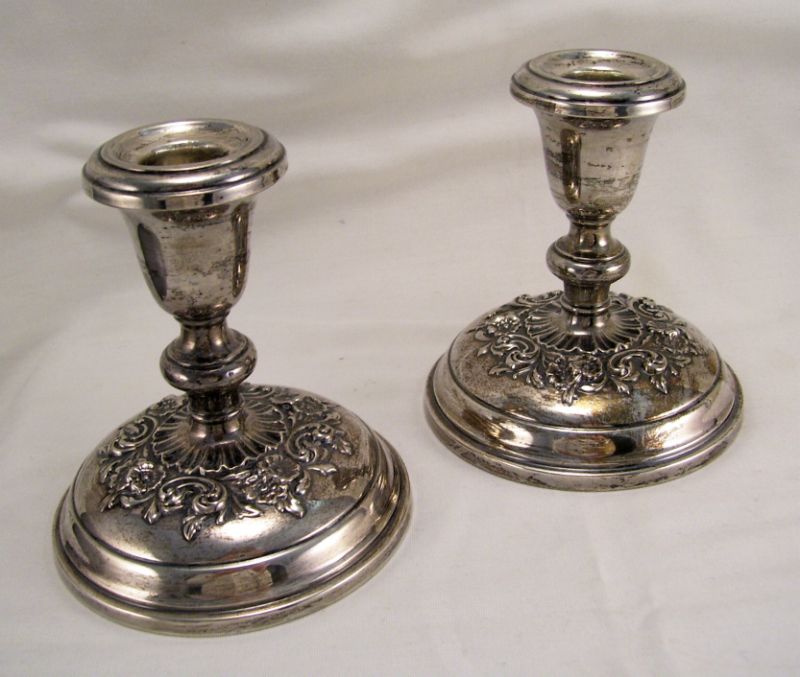 Appraisal: Pair of Gorham Weighted Candleholders Weighted low candleholders Selling as