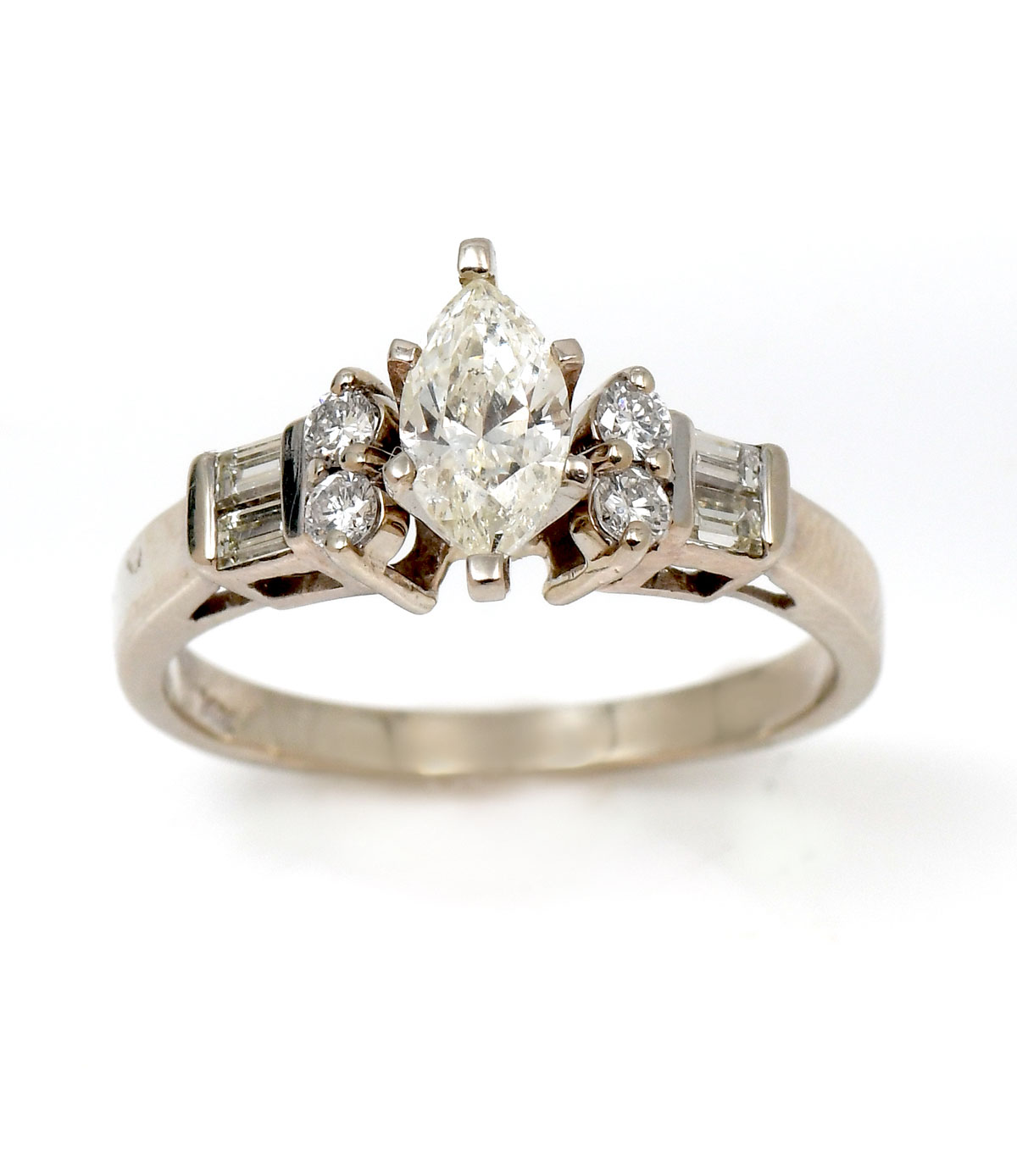 Appraisal: K DIAMOND RING K white gold diamond ring contains marquise