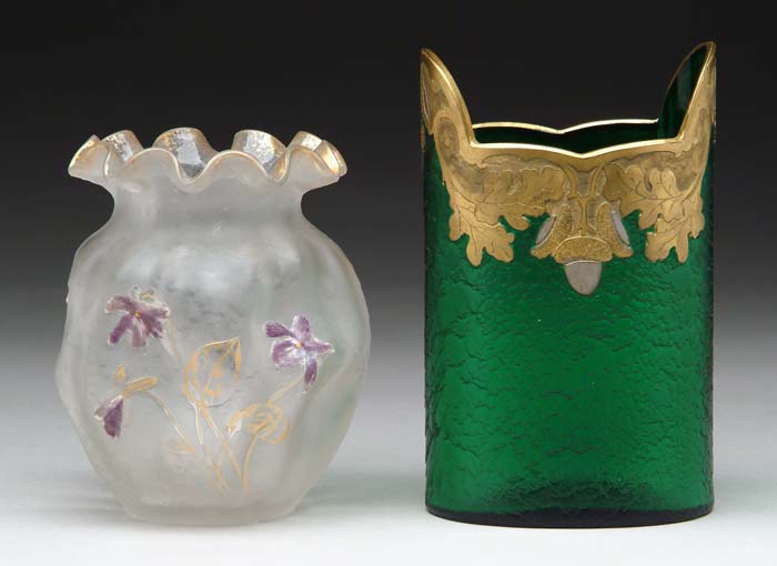 Appraisal: TWO MONT JOYE VASES Green acid cut back vase with