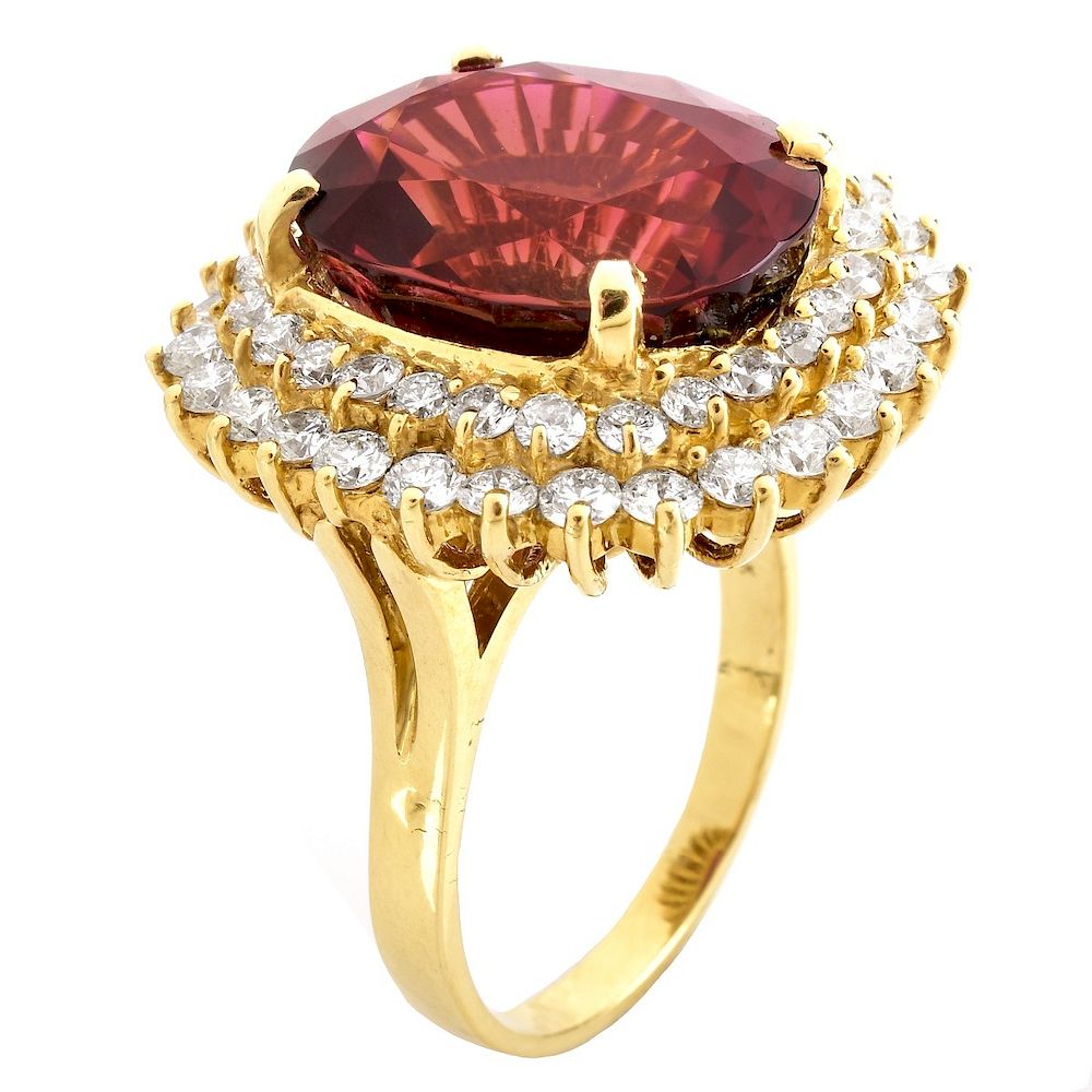 Appraisal: Rubelite Diamond and K Gold Ring IGA Certified Carat Natural