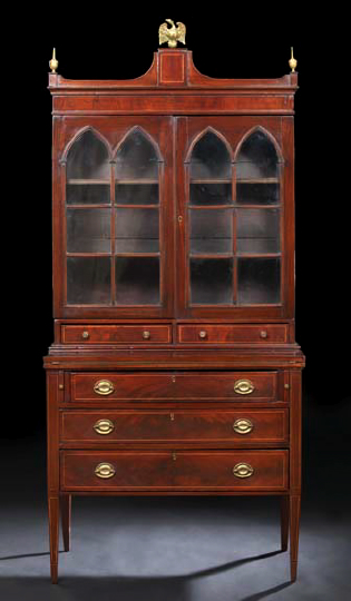 Appraisal: American Federal Line-Strung Mahogany Secretary Bookcase ca New England in