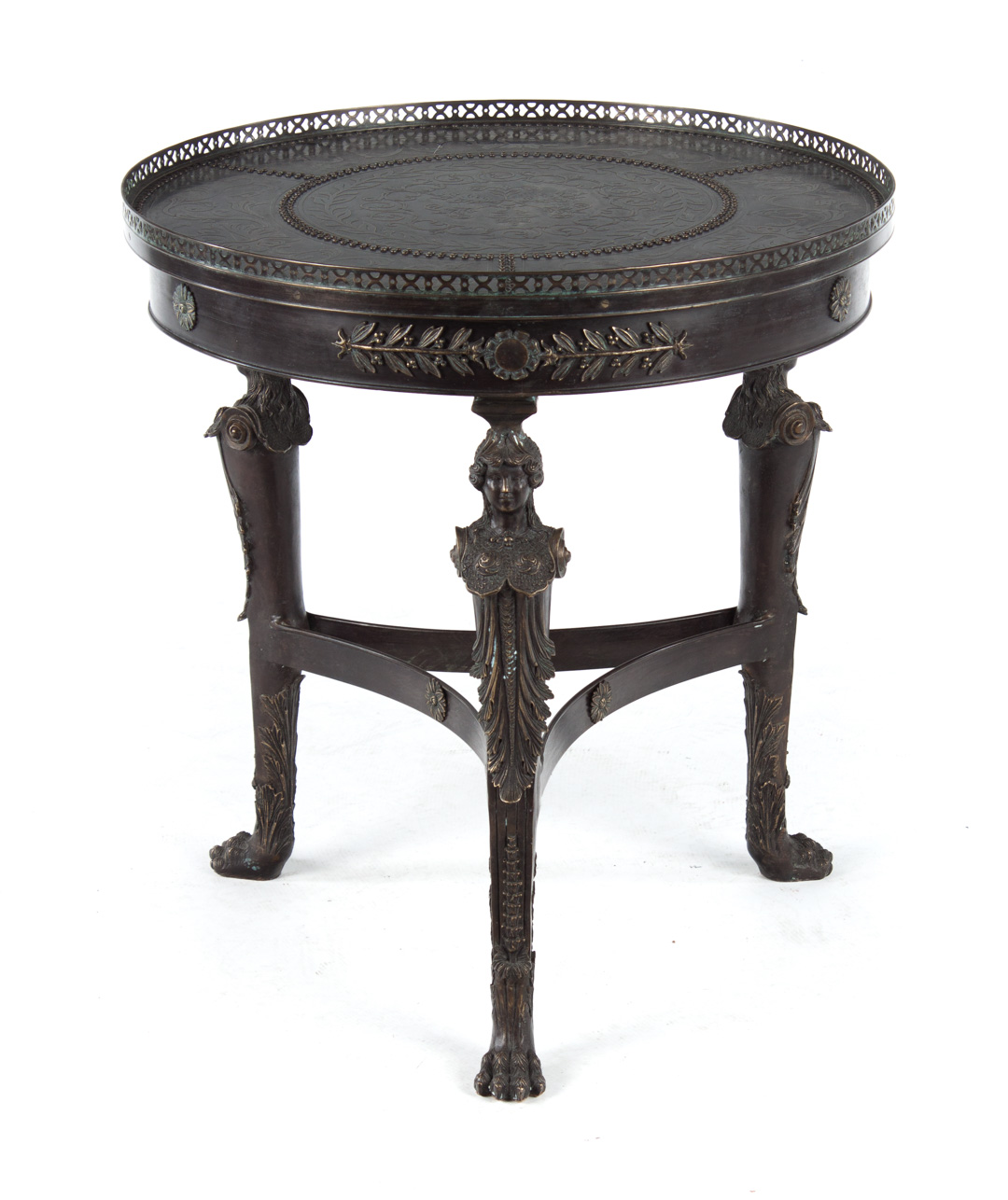 Appraisal: French Empire style brass bronze mahogany table circular top with