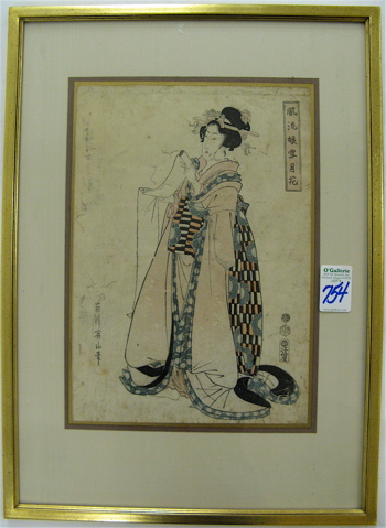 Appraisal: KIKUGAWA EIZAN COLOR WOODCUT Japanese - Shonagan Six one of