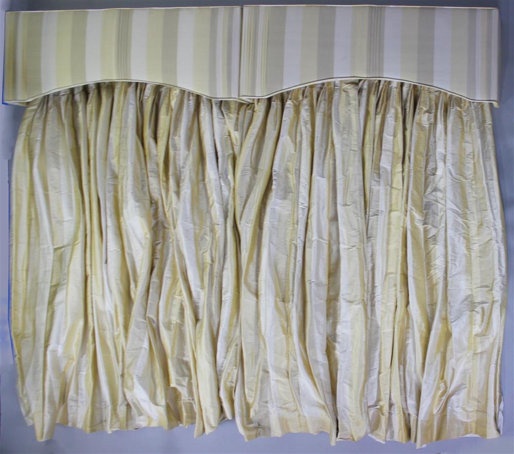 Appraisal: PAIR OF STRIPED TAFFETA UPHOLSTERED CORNICE BOARDS WITH DECORATIVE PLEATED