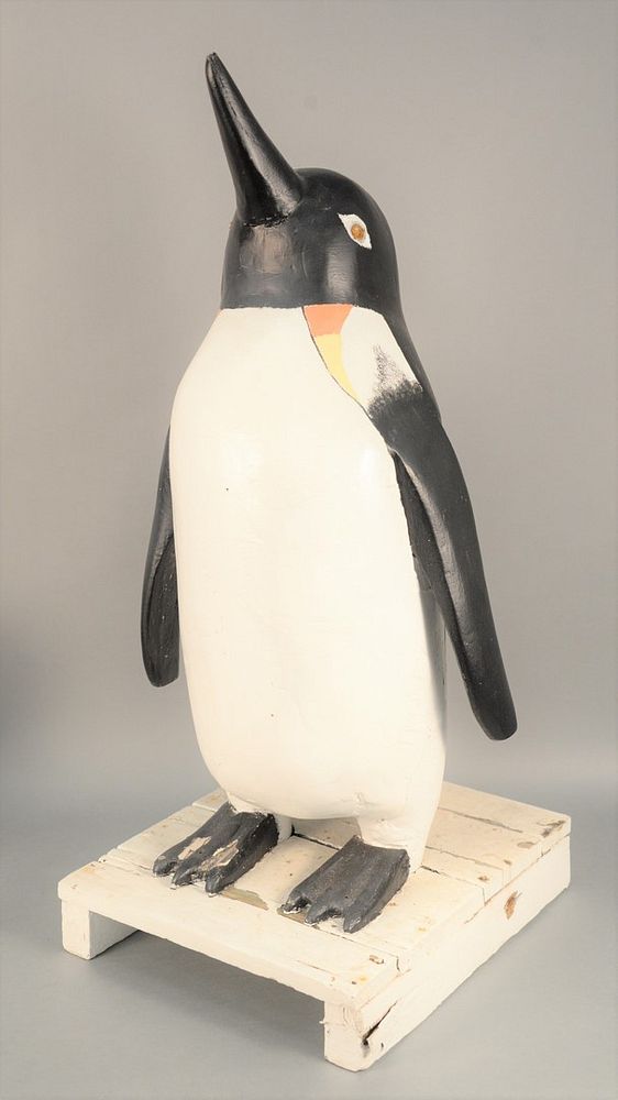 Appraisal: Folk Art Penguin figure carved wood with white and black