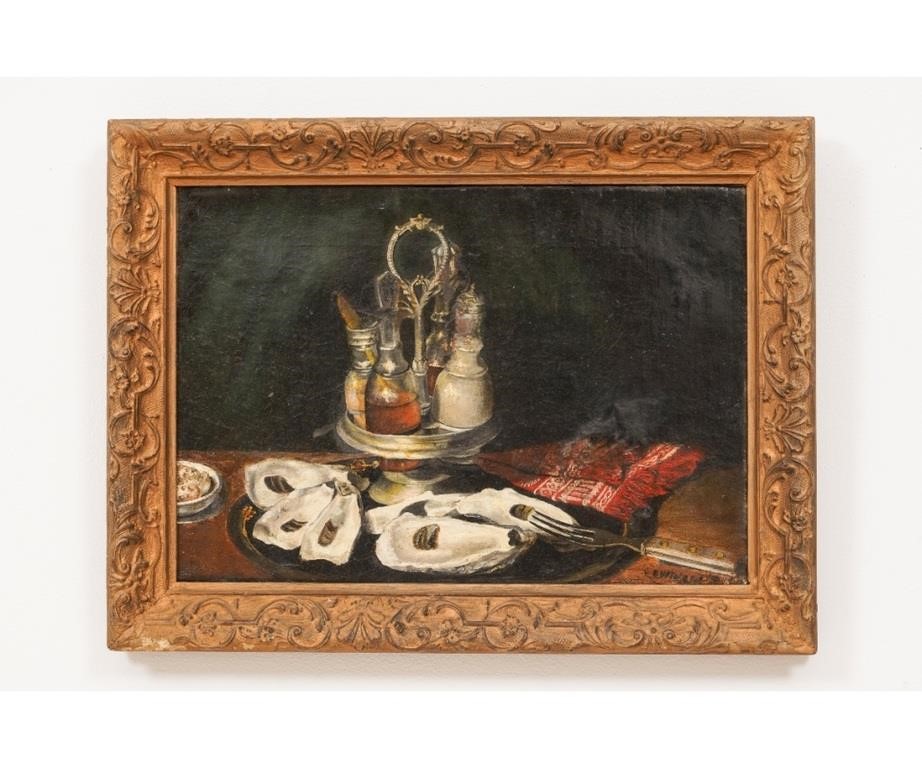 Appraisal: American School oil on canvas still life of oyster shells