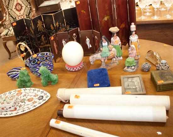 Appraisal: Assorted oriental objects scrolls native American items emu egg and